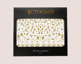 Gold Witchy Nail Stickers Art Decals for Manicure - Snakes, Moths, Stars, Spiders, Cobwebs For Halloween Style Goth Fashion Witch Aesthetic