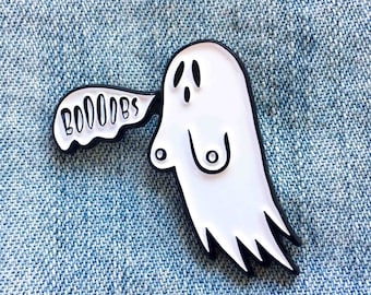 Ectogasm Spooky "Boobs" Ghost Enamel Pin Cute Funny Horror Lapel Accessory Goth Alternative Fashion Halloween Quote Witchy Style Gift Unisex