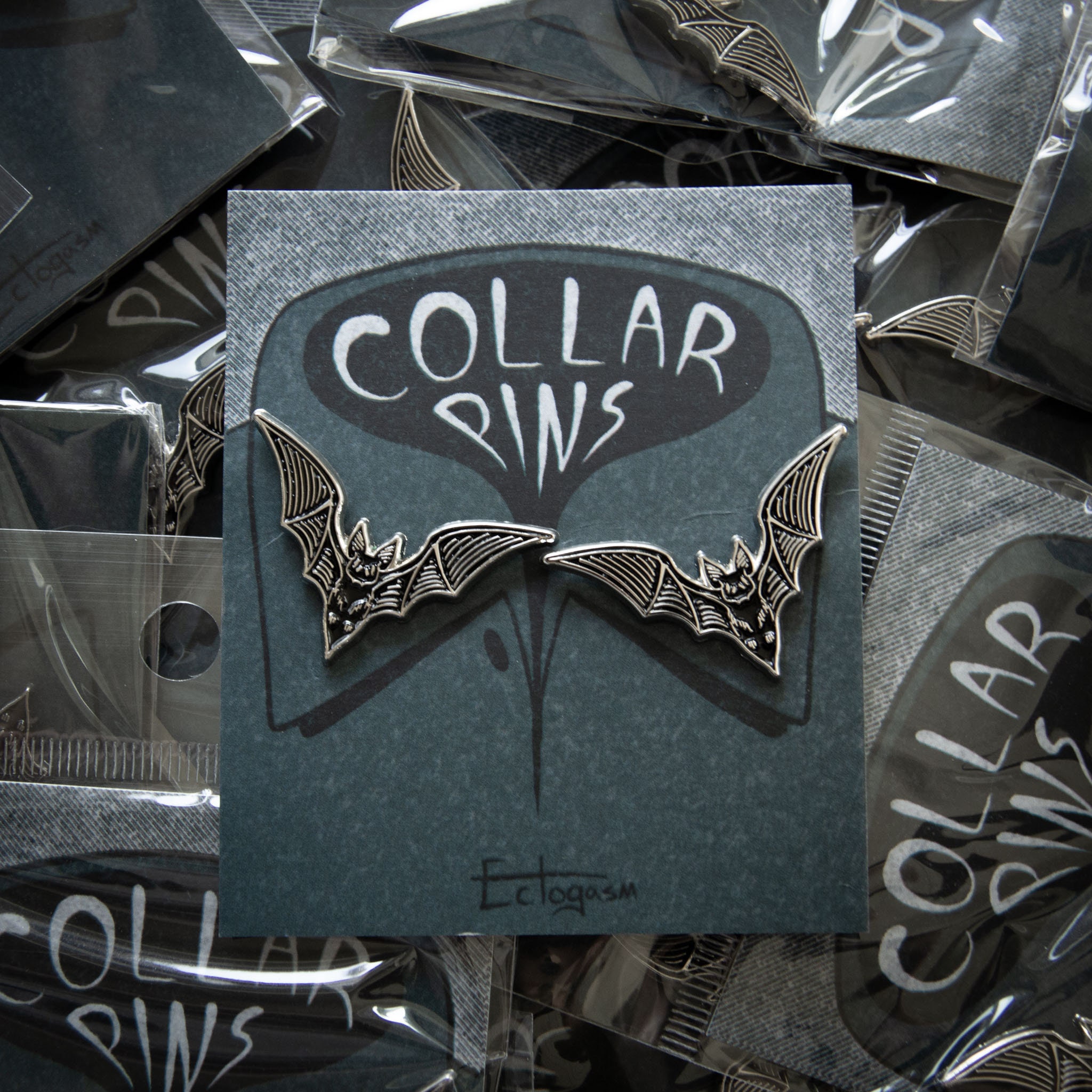 Bat Collar Point Enamel Pin Set of 2 Black and Silver - Alternative Goth Fashion Witchy Style Halloween Gift Spooky Lapel Jewelry Accessory