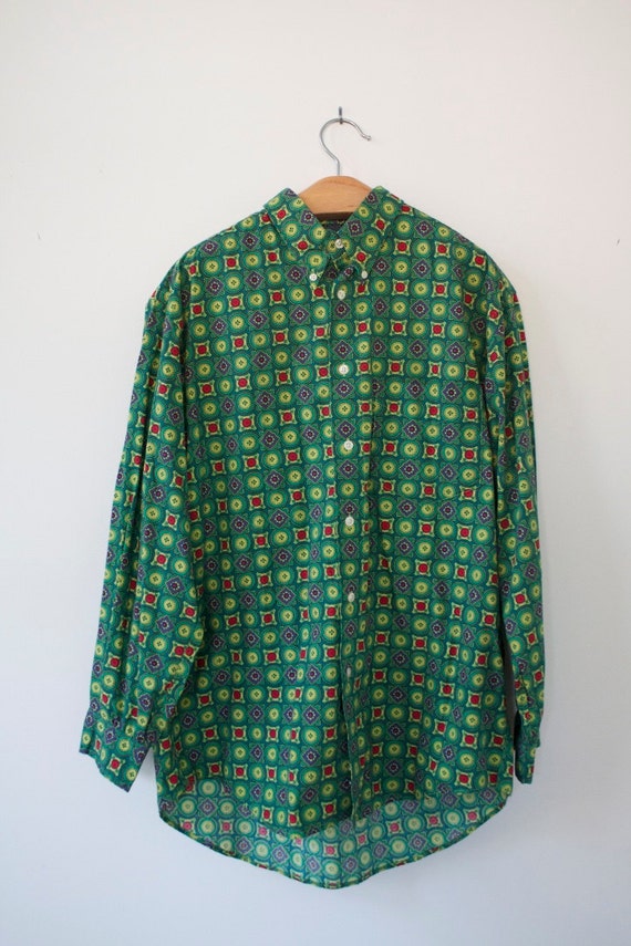 Vintage Nautica Green Pattern Button Down - image 2