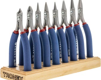 Pliers Set - Tronex 8 Pieces Fine Wire Work Set With Wood Stand (Long Ergonomic Handles)