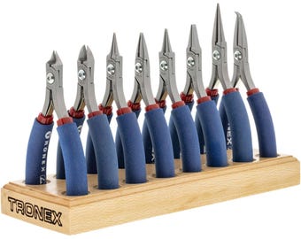 Juego de alicates Tronex de 8 piezas para trabajos con alambre fino, con soporte de madera (mangos estándar).
