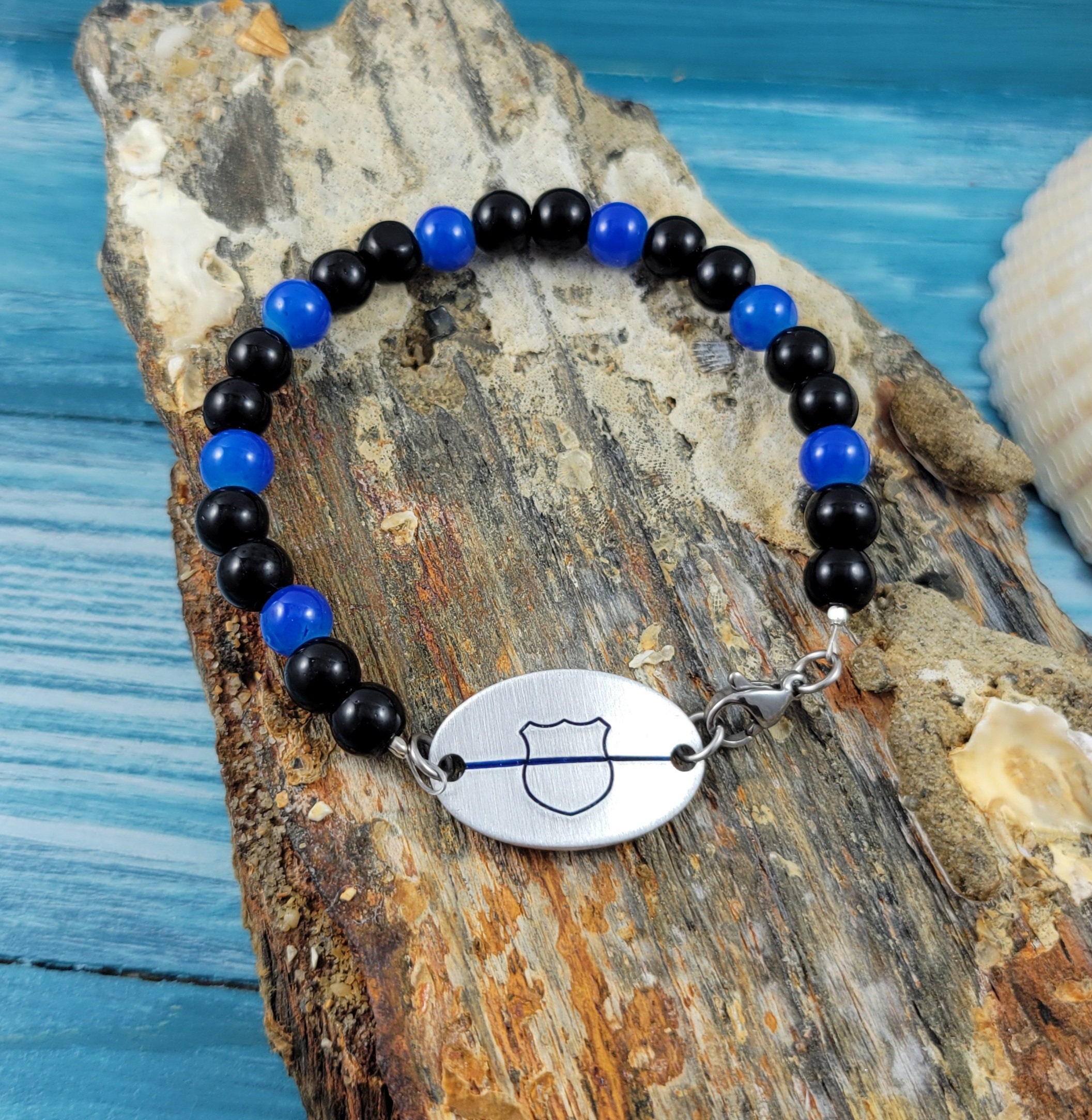 Thin blue line beaded bracelet bracelet stacker stacking bracelet leo bracelet leo wife bracelet thin blue line police badge bracelet