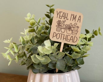 Funny Plant Marker, Yeah I'm a Pot Head, Engraved Plant Stake, Funny plant Sign, Gift for Plant Lovers, Funny Plant Saying