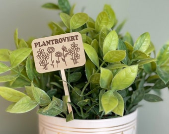 Funny Plant Marker, Plantrovert, Engraved Wood Plant Stake, Funny plant Sign, Housewarming Gift for Plant Lovers, Mother's Day