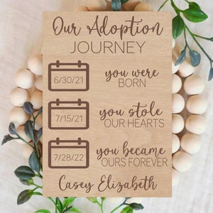 Our Adoption Journey, Personalized Adoption Milestone Sign, Adoption Keepsake, Gift for New Parents, Custom wood Plaque, image 1