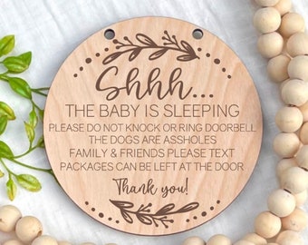 Sleeping Baby Sign, Shhh... Baby Sleeping Sign, Do Not Knock or Ring Doorbell, Dogs Are Assholes, Funny Front Door Sign, Door Hanger