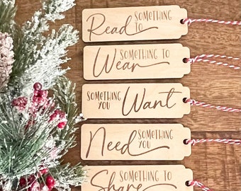 Christmas Gift Tags, Wood Gift Tag, Something You Want, Something You Need, Holiday Gifts, Something To Read, Something to Wear,