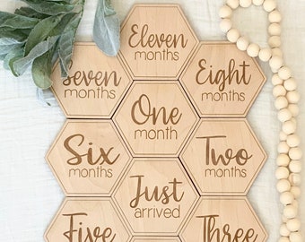 Baby Milestone Signs, Hexagon Wood Baby Milestone Cards,  Laser Engraved Wood Signs, Baby Keepsake, Baby Shower Gift Ideas, Baby Photo Props