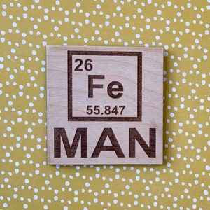 Fe Iron, Laser Cut Magnet, Laser Engraved Wood, Wood Cutout, Iron Man, Refrigerator Magnet, Gifts for Him, Fathers Day Gift Ideas Home Decor