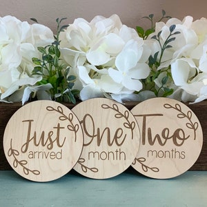 Signes marquants du mois du nouveau-né, Cartes en bois pour bébés, Bois gravé au laser, Souvenir de bébé, Idées cadeaux pour baby shower, Accessoires photo pour bébé