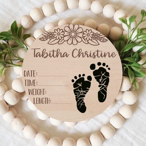 Baby Foot Print Sign, Personalized Birth Stat Sign, Foot Print Ready, Name Announcement, Engraved Birth Announcement Sign, Baby Keepsake