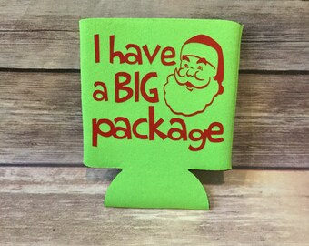 Stocking Stuffers For Men Christmas Santa I Have a Big Package Funny Adult Insulated Xmas Can Cooler Secret Santa White Elephant