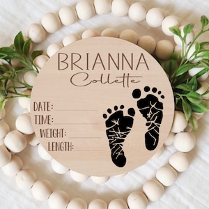 Baby Foot Print Sign, Personalized Birth Stat Sign, Foot Print Ready, Name Announcement, Engraved Birth Announcement Sign, Baby Keepsake