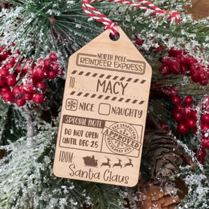 North Pole Christmas Gift Tag, Personalized Gift Tag, North Pole Reindeer Express, Naughty Nice Tag, Engraved Wood, Reusable Gift Tags