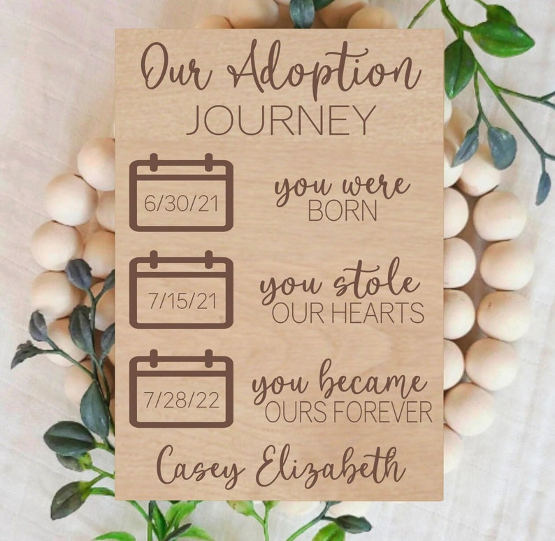 Our Adoption Journey, Personalized Adoption Milestone Sign, Adoption Keepsake, Gift for New Parents, Custom wood Plaque, image 1