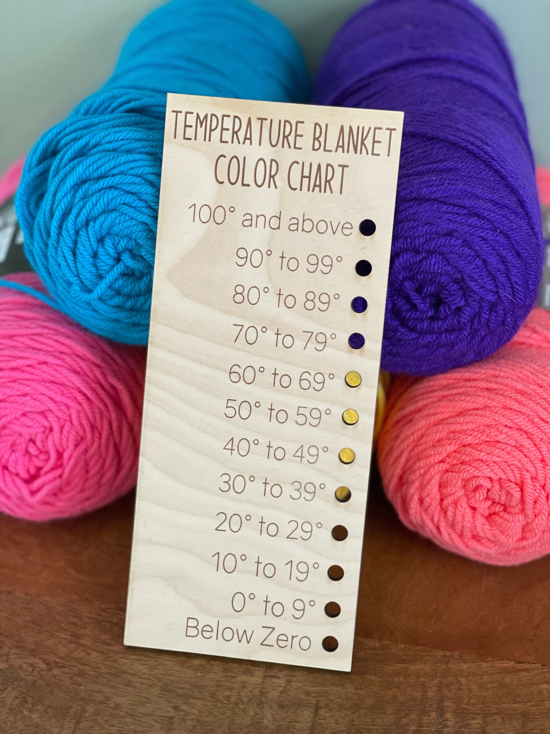 Temperature Blanket Color Chart, Reusable Wood Card, Crochet