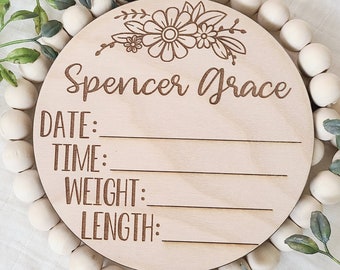 Birth Announcement Sign, Birth Stats, Laser Engraved Wood, Newborn Photography Prop, Personalized Baby Keepsake, Baby Shower Gift Ideas