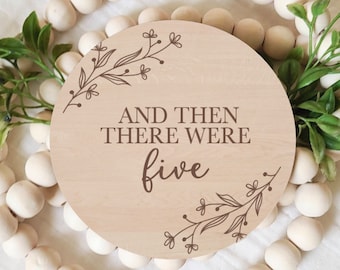 And Then There Were Five, Pregnancy Announcement, Engraved Wood Sign, Pregnancy Announcement Photo Prop, New Baby Announcement