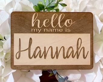 Birth Announcement Sign, Hello My Name Is, Laser Engraved Wood Name Tag, Newborn Photography Prop, Personalized Baby Keepsake, Nursery Decor