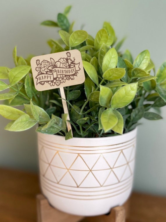 Happy Birthday Plant Marker, Engraved Plant Stake, Potted Plant