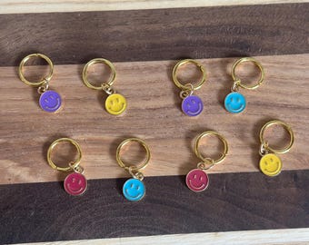 Happy Face Stitch Markers For Knitting, Set of 8 Smiley Place Markers, Cute Knitting Accessories, Gifts for knitters