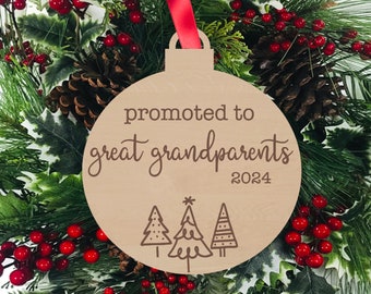 Promoted To Great Grandparents, Personalized Christmas Ornament, Pregnancy Announcement, Engraved Wood Ornament, Stocking Stuffers,