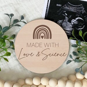 IVF Pregnancy Announcement Sign, Rainbow Baby, Made With Love And Science, IVF IUI Keepsake Plaque, Birth Announcement, New Baby,