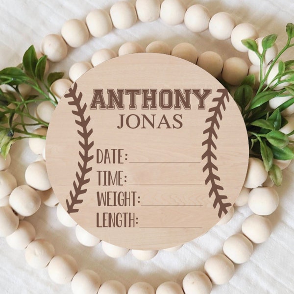 Baseball Birth Stat Announcement Sign, Birth Stats, Laser Engraved Wood, Newborn Photography Prop, Personalized Baby Keepsake, Baby Reveal