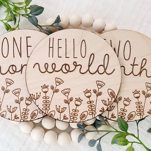 Jalon mensuel pour bébé, fleurs sauvages, cartes d'étape importante pour bébé en bois bohème, panneaux en bois gravés au laser, souvenir de bébé, idée cadeau baby shower,