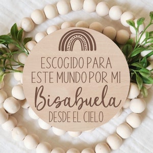 Escogido Para Este Mundo, panneau espagnol d'annonce de grossesse, bisabuela, nouveau-né, plaque gravée, panneau en bois, souvenir de bébé