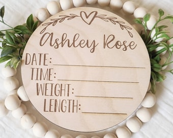 Personalized Birth Announcement Sign, Birth Stats, Laser Engraved Wood, Newborn Photography Prop, Personalized Baby Keepsake, Baby Showerc