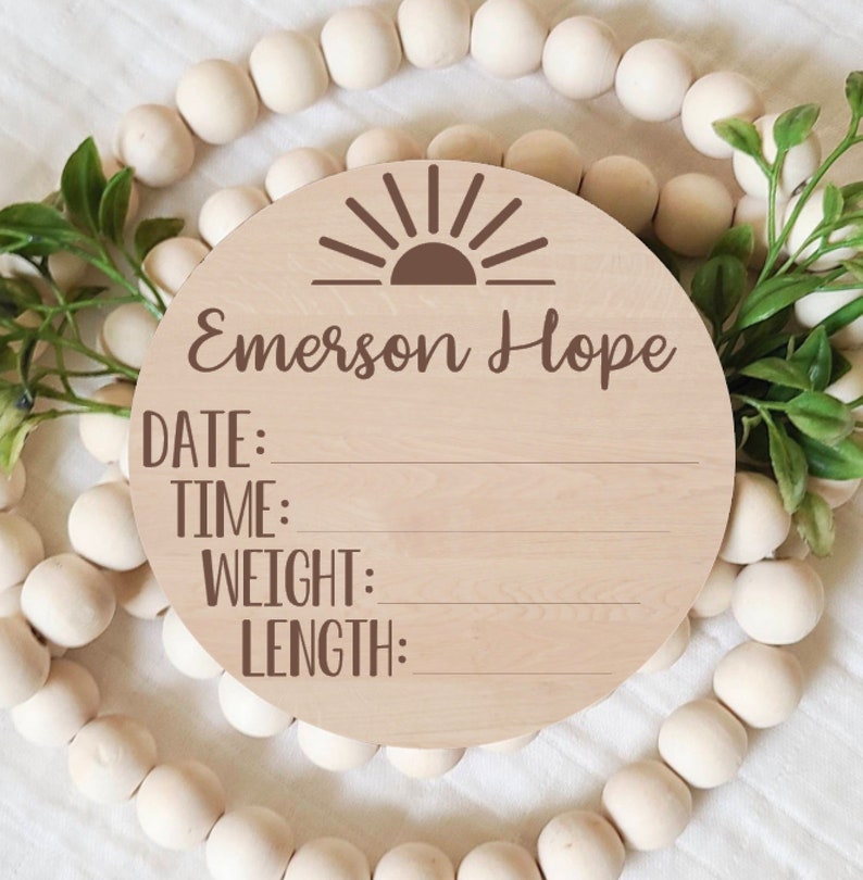 Sun Birth Announcement Sign Birth Stats Laser Engraved Wood Etsy