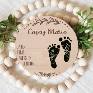Baby Foot Print Sign, Personalized Birth Stat Sign, Foot Print Ready, Name Announcement, Engraved Birth Announcement Sign, Baby Keepsake