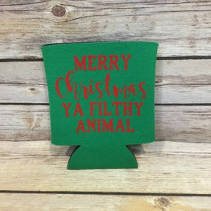 Christmas Can Cooler Merry Christmas Ya Filthy Animal Home Alone Wet Bandits Tree White Elephant Stocking Stuffer Kelly Green Red