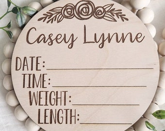 Birth Announcement Sign, Birth Stats, Laser Engraved Wood, Newborn Photography Prop, Personalized Baby Keepsake, Baby Shower