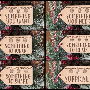 Reusable Wood Christmas Gift Tags, Something You Want, Something You Need, Holiday Gifts, Something To Read, Something to Wear,