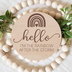 I'm the Rainbow After the Storm, Rainbow Baby Announcement, Birth Announcement Sign, New Baby,  Photo Prop, Laser Engraved Wood