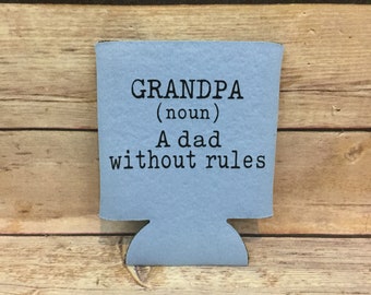 Grandpa Definition A Dad Without Rules Funny Father’s Day Birthday Can Cooler Beverage Holder Drink Hugger Sky Blue Black