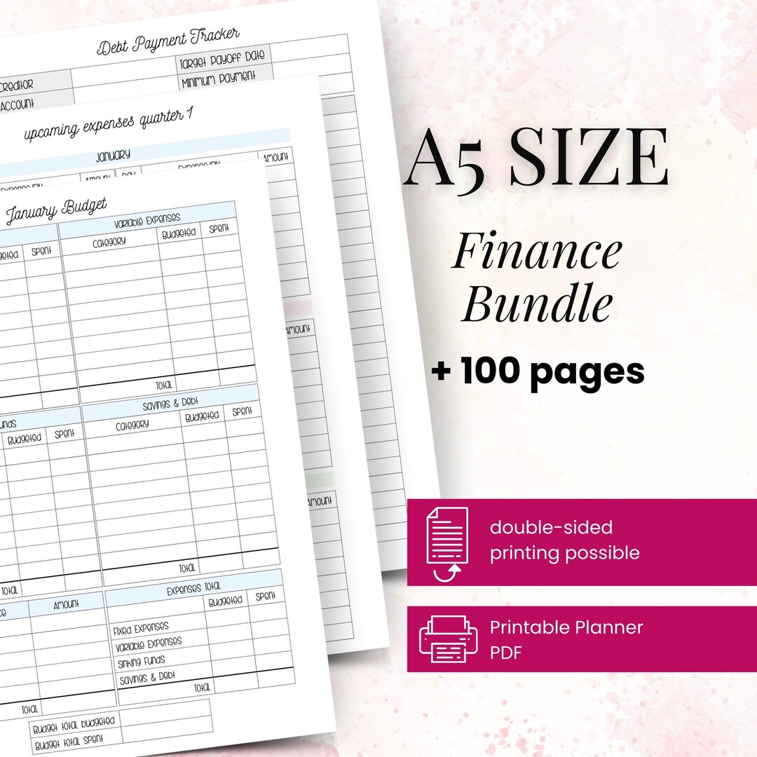 A5 Budget Planner Printable Bundle: Finance Inserts PDF (instant ...