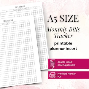 A5 Bill Tracker Printable Insert: Undated Finance Planner (Digital Download)