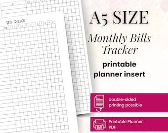 A5 Bill Tracker Printable Insert: Undated Finance Planner (Digital Download)