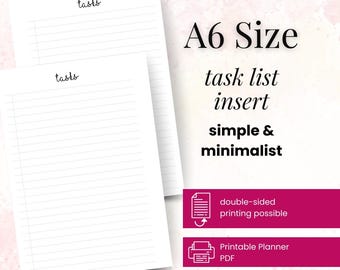 A6 Task List Insert: Printable To-Do List Planner Refill (Digital Download)