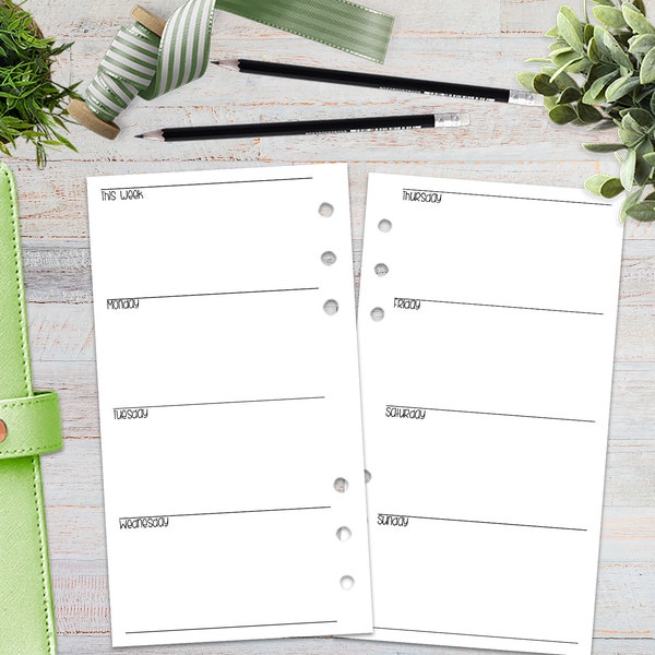 Personal size week on 2 pages horizontal | WO2P | undated | printable planner insert | Digital Download
