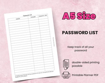 Password Tracker Printable A5 Planner Insert - Etsy UK