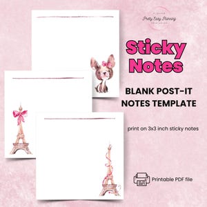 Vintage Paris Romantic Theme Sticky Notes | Printable Post-It Template | PDF Download