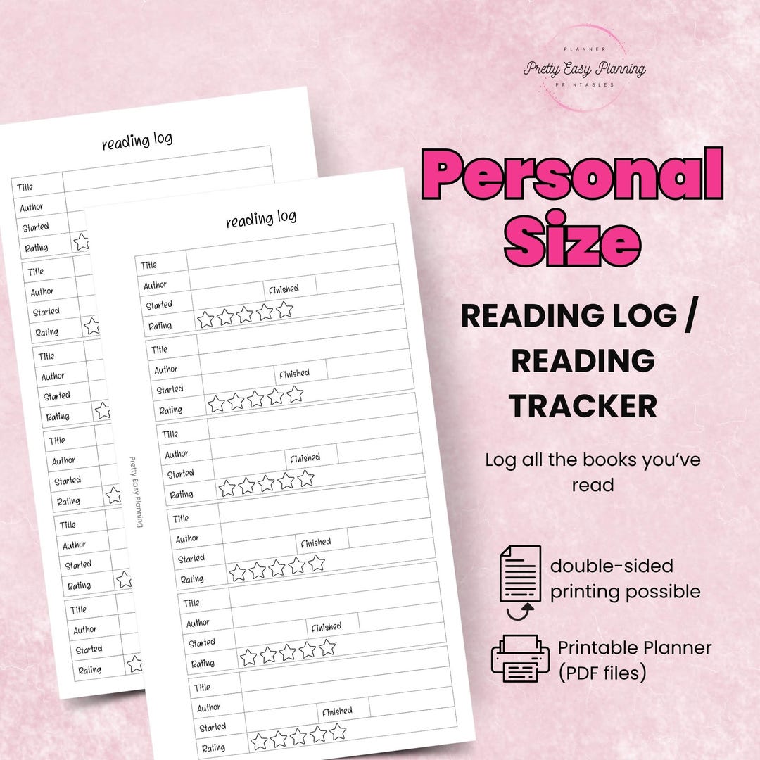 Personal Size Reading Log | Printable Book Tracker Insert | Filofax ...