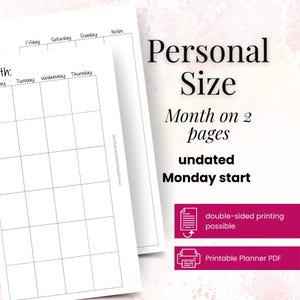 Personal Size Monthly Planner Insert: Minimalist Undated PDF (Instant Download