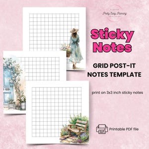 Sticky Notes Template Spring Bloom | Printable Post-It Notes | Floral Post-it Overlay PDF | A4 Sheet | Instant Download