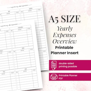 A5 Yearly Expenses Planner Insert | Printable PDF Undated Budget Worksheet for Financial Planning